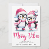 Pink Merry Vibes Ice Skaten Pinguine Weihnachten (Vorderseite)