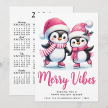Pink Merry Vibes Ice Skaten Pinguine Weihnachten