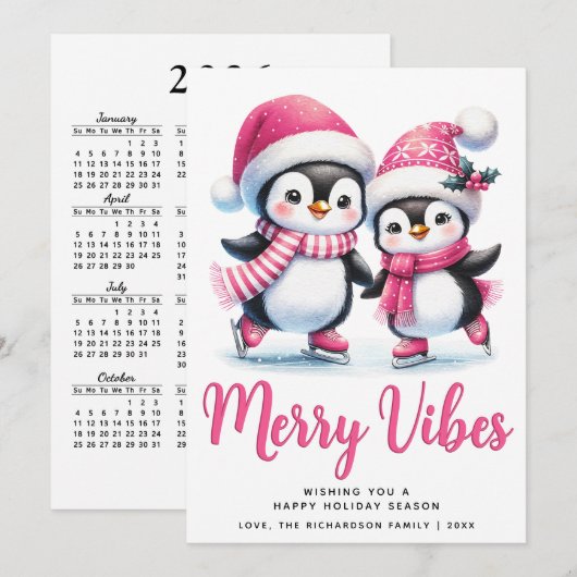 Pink Merry Vibes Ice Skaten Pinguine Weihnachten (Vorne/Hinten)