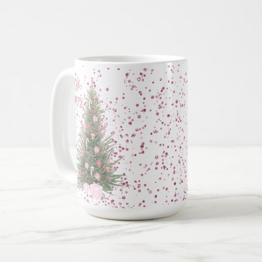 Pink "Merry" Weihnachten Pink Pine Tree individuel Kaffeetasse (Vorderseite Links)
