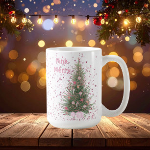 Pink "Merry" Weihnachten Pink Pine Tree individuel Kaffeetasse