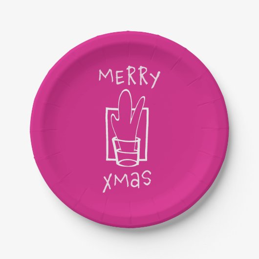 Pink Merry Xmas Pappteller (Vorderseite)