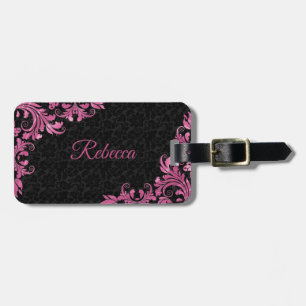 Pink Metal Lace Black Damasks Gepäckanhänger