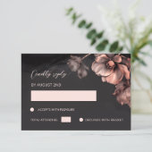 Pink Metallic Black Floral RSVP Karte (Stehend Vorderseite)