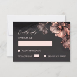 Pink Metallic Black Floral RSVP Karte