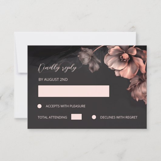 Pink Metallic Black Floral RSVP Karte (Vorderseite)