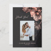 Pink Metallic Black Floral Wedding Thank You Dankeskarte (Vorderseite)