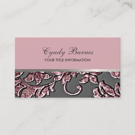 Pink Metallic Damask Business Card Visitenkarte (Vorderseite)