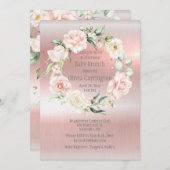 Pink Metallic Floral Baby Dusche Brunch Einladung (Vorne/Hinten)