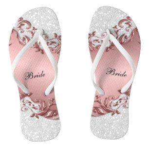 Pink Metallic Floral & Confetti Glitzer   Hochzeit Badesandalen