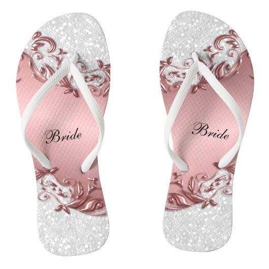 Pink Metallic Floral & Confetti Glitzer | Hochzeit Badesandalen (Fußbett)