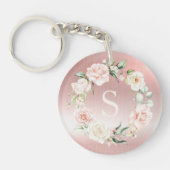 Pink Metallic Floral Monogram Elegante Rose Schlüsselanhänger (Vorderseite)