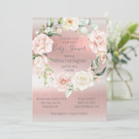 Pink Metallic Floral Script Elegant Baby Dusche