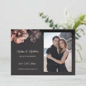 Pink Metallic Flowers Black Wedding Save The Date (Stehend Vorderseite)