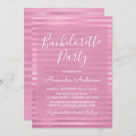 Pink Metallic Foil Girly Junggeselinnen-Abschied Einladung (Vorne/Hinten)