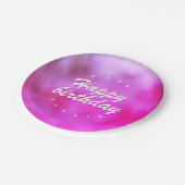 Pink Metallic Foil Star Girly Happy Birthday Pappteller (Schrägansicht)