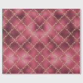 Pink Metallic Gold Glitzer Damask Geschenkpapier (Flach)
