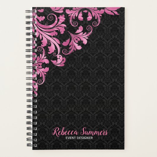 Pink Metallic Lace Black Damask Planer (Vorderseite)