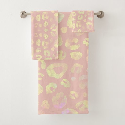 Pink Metallic Leopard Muster Badhandtuch Set (Insitu)