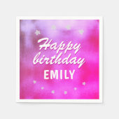 Pink Metallic Star Girly Happy Birthday Serviette (Vorderseite)