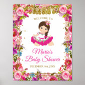 Pink Mexican Girl Fiesta Baby Dusche Gold Glitzer Poster (Vorne)