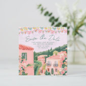 Pink Mexican Town Destination Wedding Save The Date (Stehend Vorderseite)