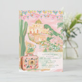 Pink Mexican Town Destination Wedding Save The Date (Stehend Vorderseite)