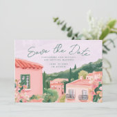 Pink Mexican Town Destination Wedding Save The Date (Stehend Vorderseite)