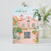 Pink Mexico Destination QR Code RSVP Karte (Stehend Vorderseite)