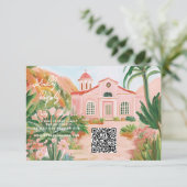Pink Mexico Destination QR Code RSVP Karte (Stehend Vorderseite)