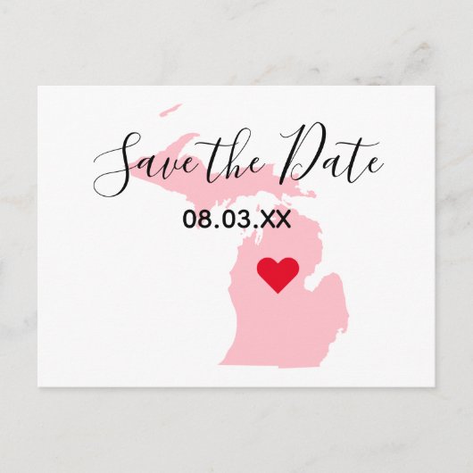 Pink Michigan Red Heart Save the Date Ankündigungspostkarte (Vorderseite)
