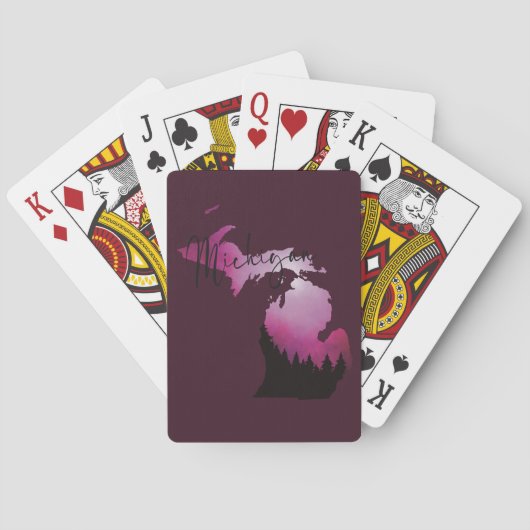 Pink Michigan Staat Karte Pine Forest Camping Trip Spielkarten (Rückseite)