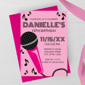 Pink Microphone Kids Birthday Invitation Einladung