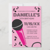 Pink Microphone Kids Birthday Invitation Einladung (Vorderseite)
