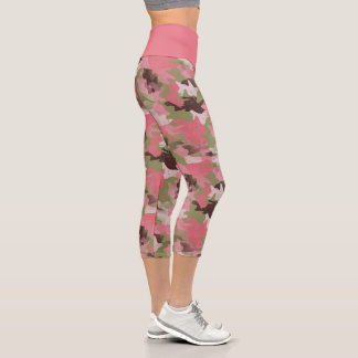 Pink Military Khaki Brown Green Camouflage Muster Capri Leggings