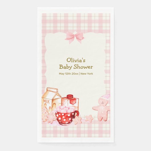 Pink Milk & Cookie Gingham Winter Baby Dusche Serviette (Vorderseite)