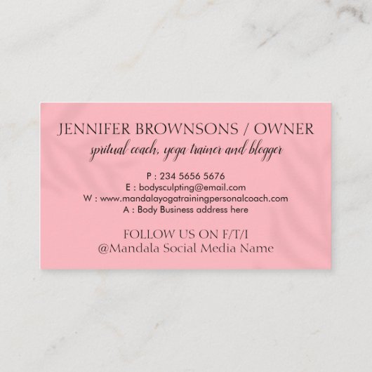 Pink Millennium Body Tanning Woman Back Wave Visitenkarte (Rückseite)