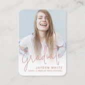 Pink Mini Modern Script Photo Graduation Invite Begleitkarte (Vorderseite)