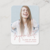 Pink Mini Modern Script Photo Graduation Invite Begleitkarte (Vorderseite)