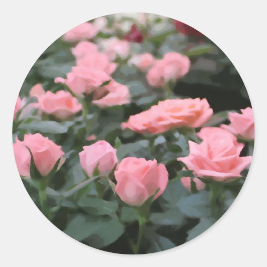 Pink Mini Rose Digitale Blume Malerei Runder Aufkleber (Vorderseite)