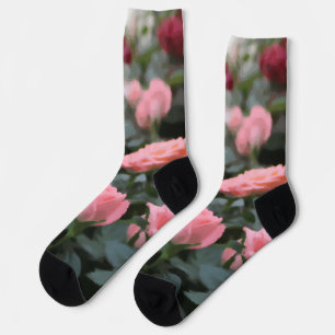 Pink Mini Rose Digitale Blume Malerei Socken