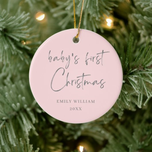 Pink Minimal Elegant Foto Baby's First Christmas Keramik Ornament (Baum)