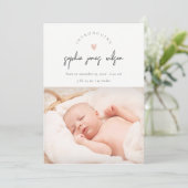 Pink Minimal Heart Script Foto Geburtsankündigung Dankeskarte (Stehend Vorderseite)