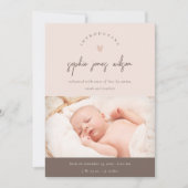 Pink Minimal Heart Script Foto Geburtsankündigung Dankeskarte (Vorderseite)