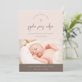 Pink Minimal Heart Script Foto Geburtsankündigung Dankeskarte (Stehend Vorderseite)