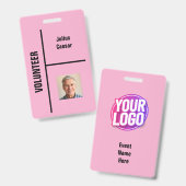 Pink Minimal Volunteer Event ID Abzeichen Ausweis (Vorder- & Rückseite)