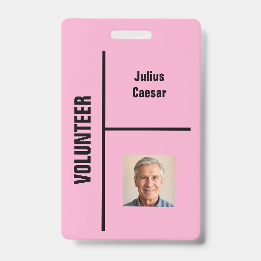 Pink Minimal Volunteer Event ID Abzeichen Ausweis (Vorderseite)