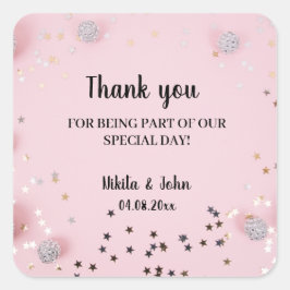 Pink minimale Kalligrafie Paar Hochzeit danke Quadratischer Aufkleber