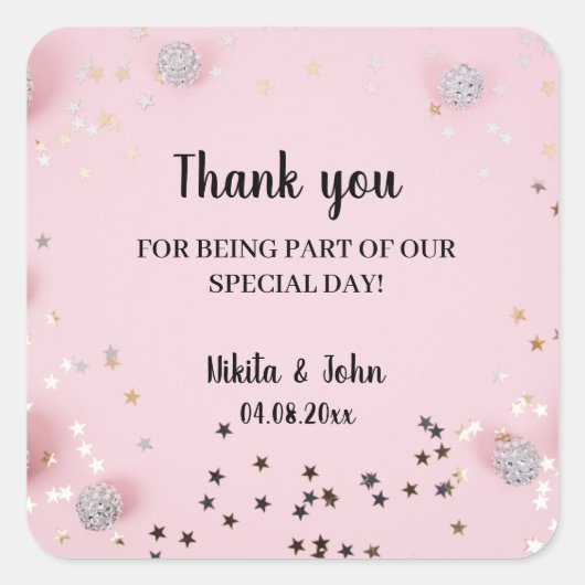 Pink minimale Kalligrafie Paar Hochzeit danke Quadratischer Aufkleber (Vorderseite)