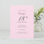 Pink Minimalist 18th Birthday Party Invitation Einladung (Stehend Vorderseite)